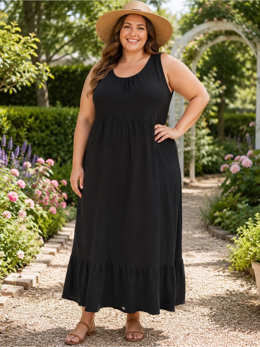 Sleeveless Black Plus-Size Maxi Dress with Ruffle Hem XXL 20